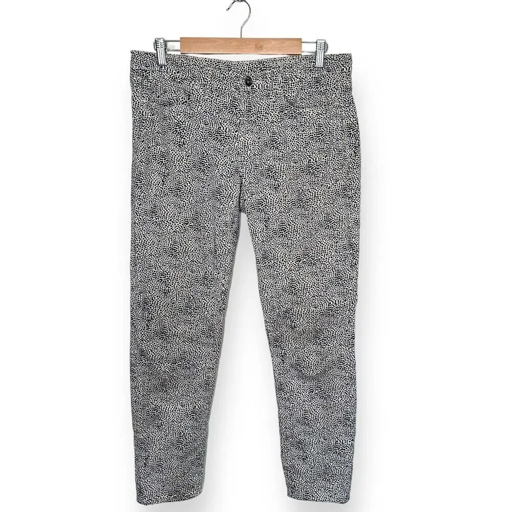 MADEWELL Safari Dotted Print Pants Mid Rise Ankle Stretch Slim White Black